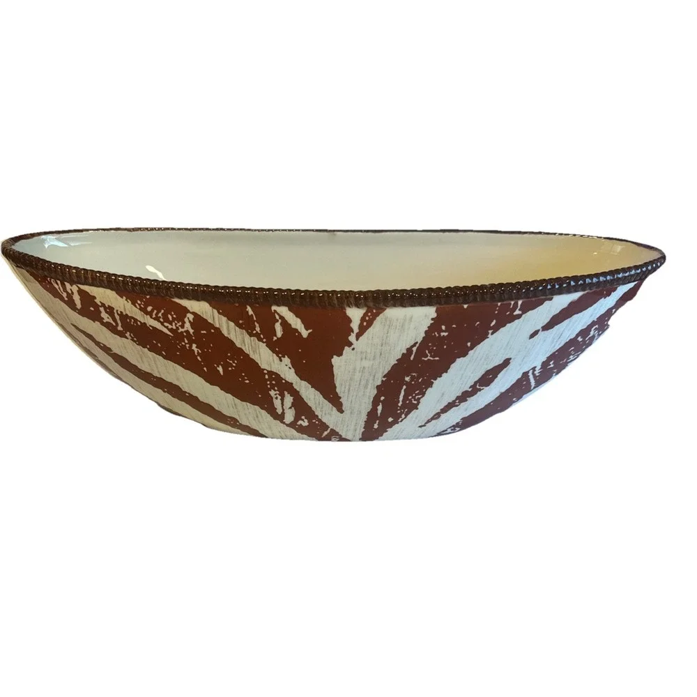 Raymond Waites Safari International Oval Bowl Brown Zebra Animal Print